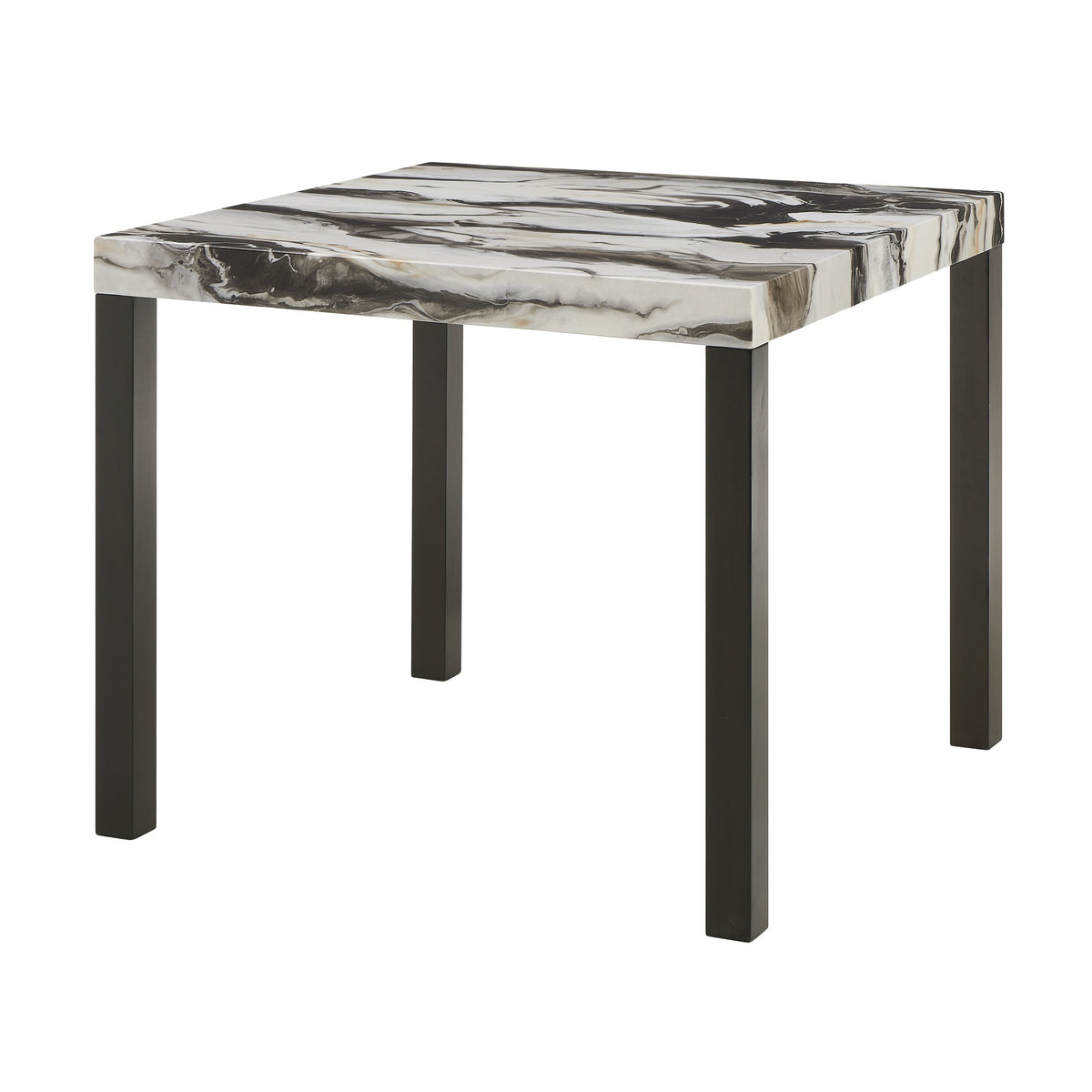 1pc Counter Height Dining Table Square Striking Faux Marble Top Sleek Black-finished Legs Bold Contrast Wooden Dining Room Furniture Contemporary Modern White Brown