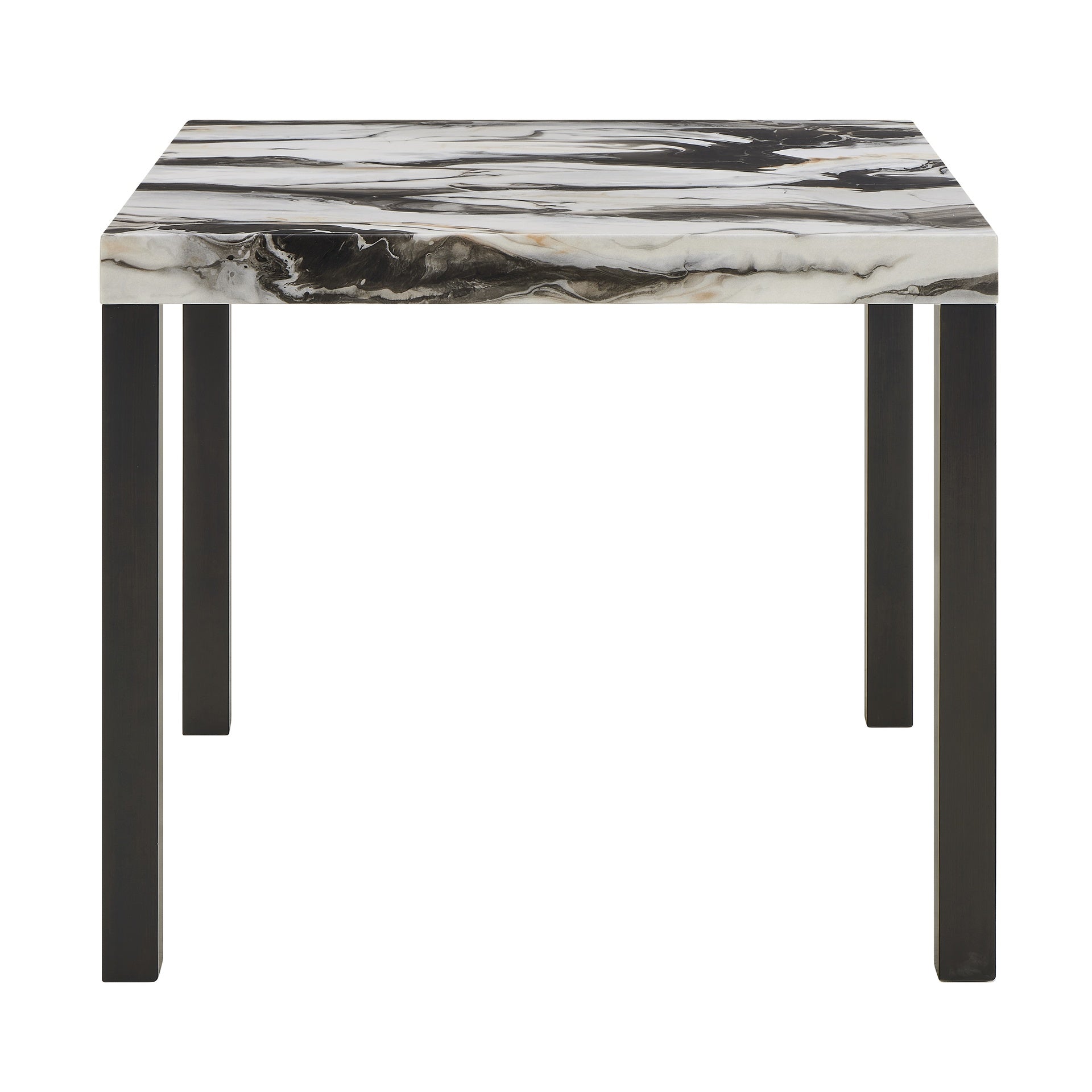 1pc Counter Height Dining Table Square Striking Faux Marble Top Sleek Black-finished Legs Bold Contrast Wooden Dining Room Furniture Contemporary Modern White Brown
