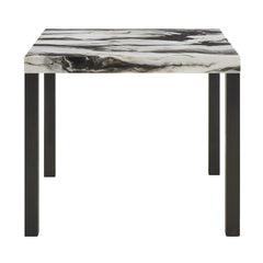 1pc Counter Height Dining Table Square Striking Faux Marble Top Sleek Black-finished Legs Bold Contrast Wooden Dining Room Furniture Contemporary Modern White Brown