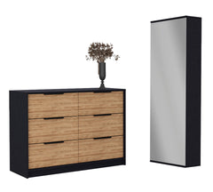 2-Piece Bedroom Set, Wall Mounted Shoe Rack and Dresser, Wenge, Mirror and Pine