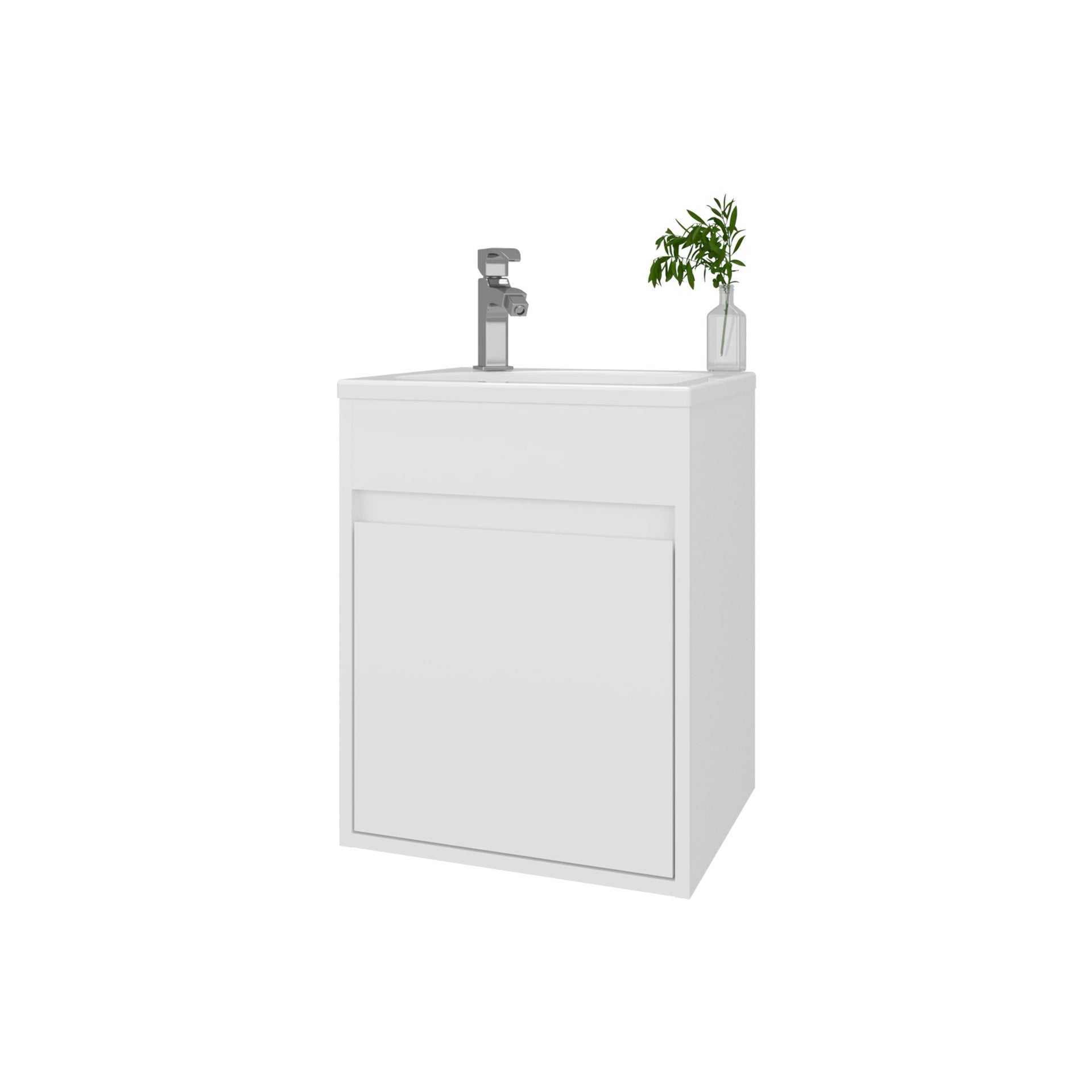 White Bathroom Floating Vanity with Sink and 1 Door