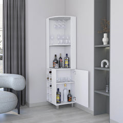 White Corner Bar Cabinet with Glass Holder and Wine Rack