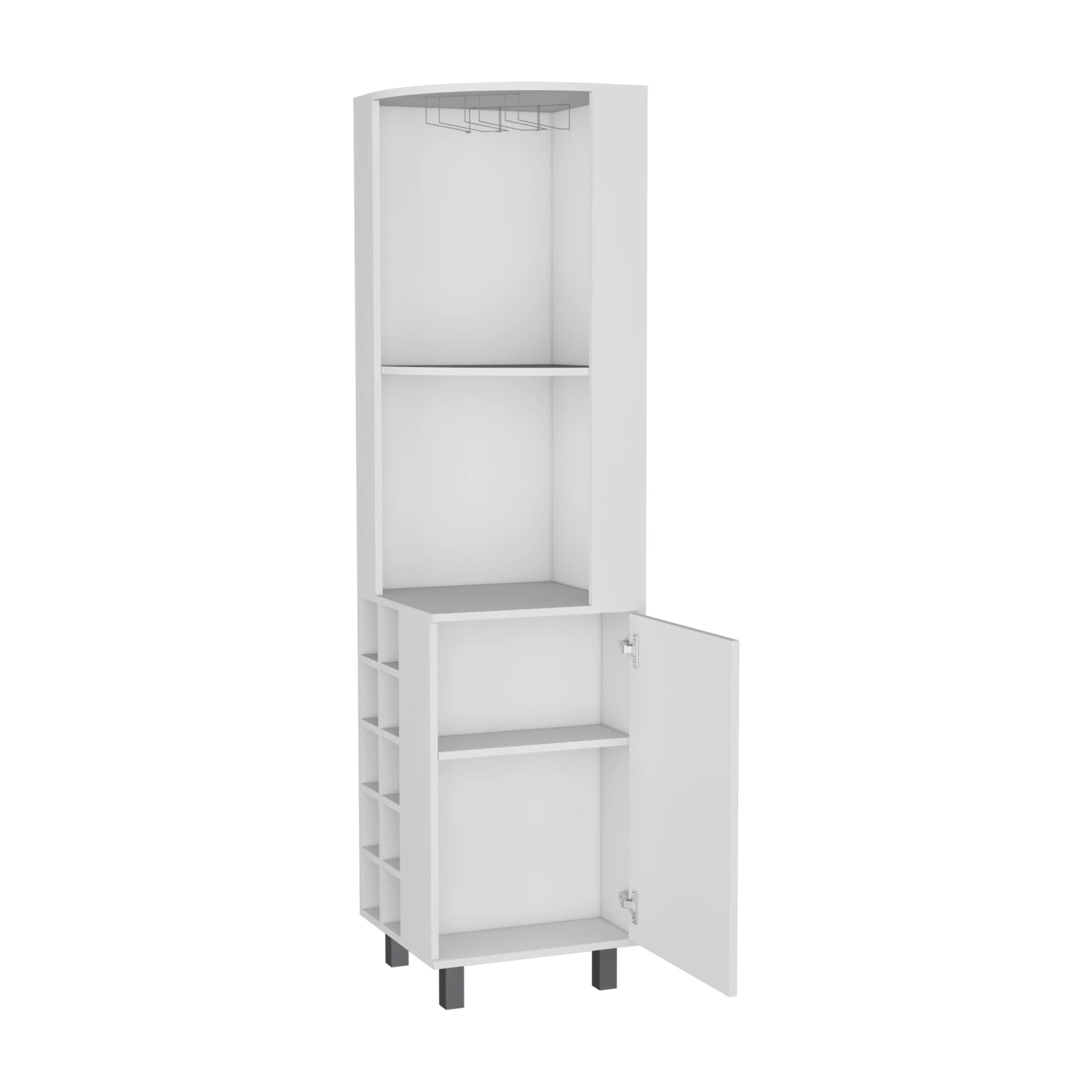 White Corner Bar Cabinet with Glass Holder and Wine Rack