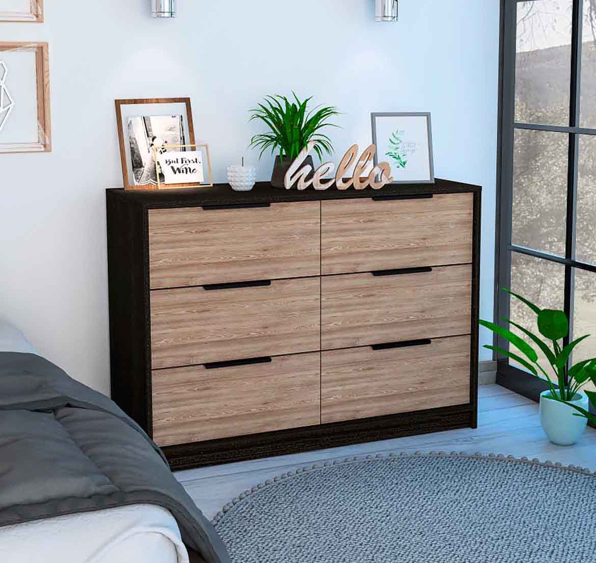 4-Drawer Rectangle Dresser Wenge and Pine