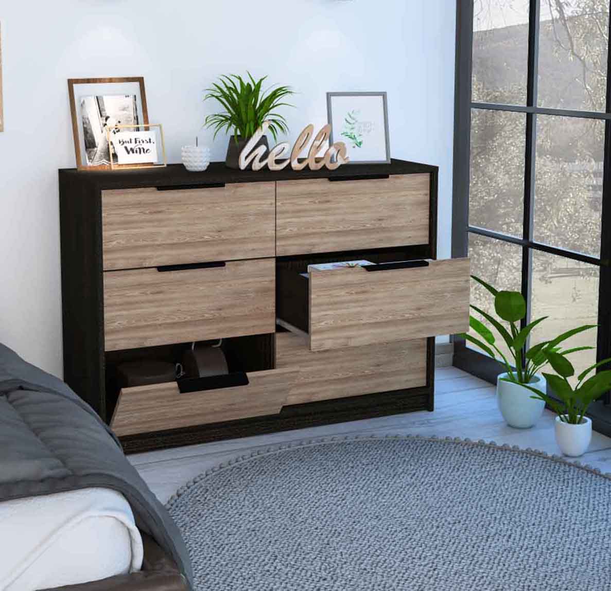 4-Drawer Rectangle Dresser Wenge and Pine