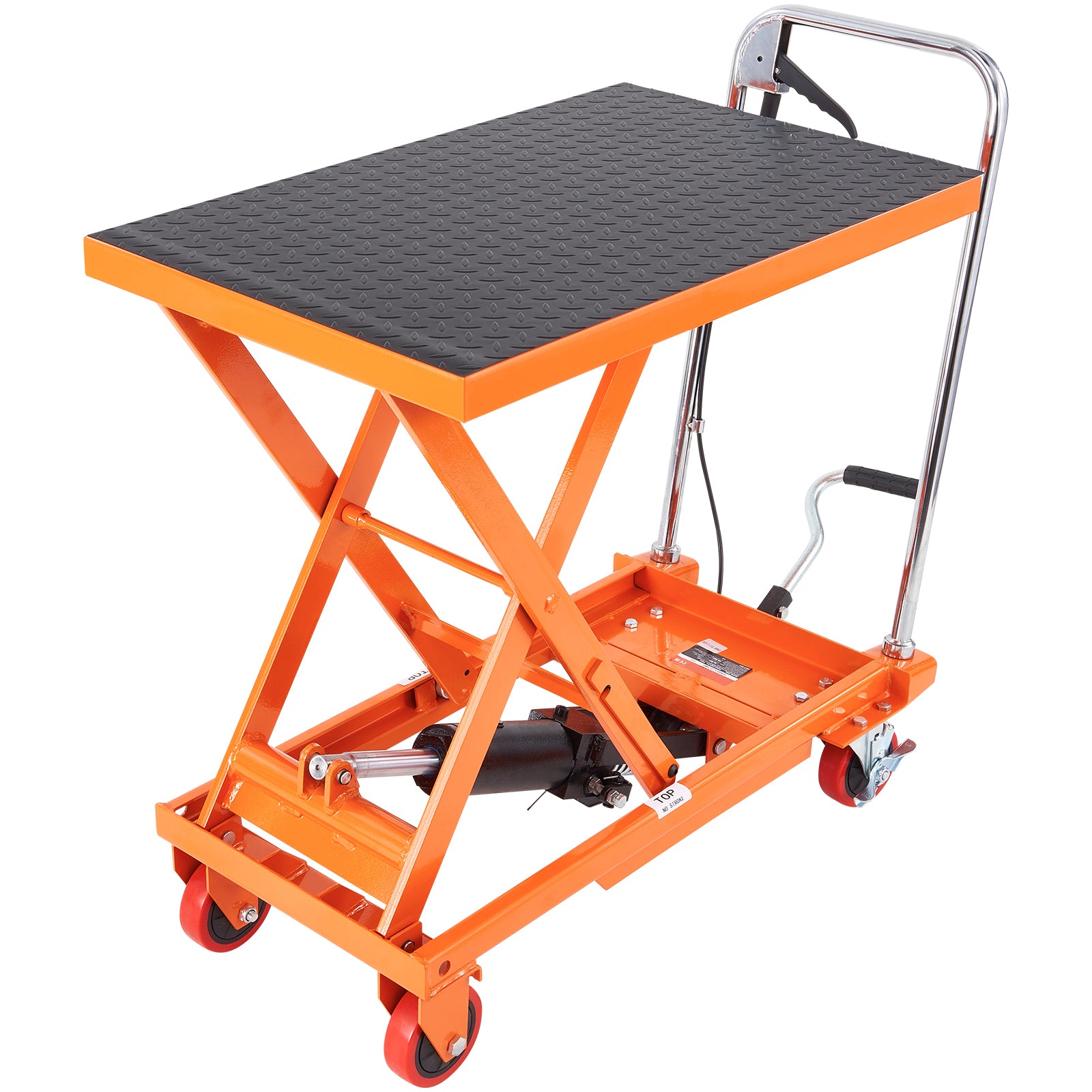 Hydraulic Lift Table Cart, 500lbs Capacity 28.5" Lifting Height, Manual Single Scissor Lift Table with 4 Wheels and Non-slip Pad, Hydraulic Scissor Cart for Material Handling, Orange