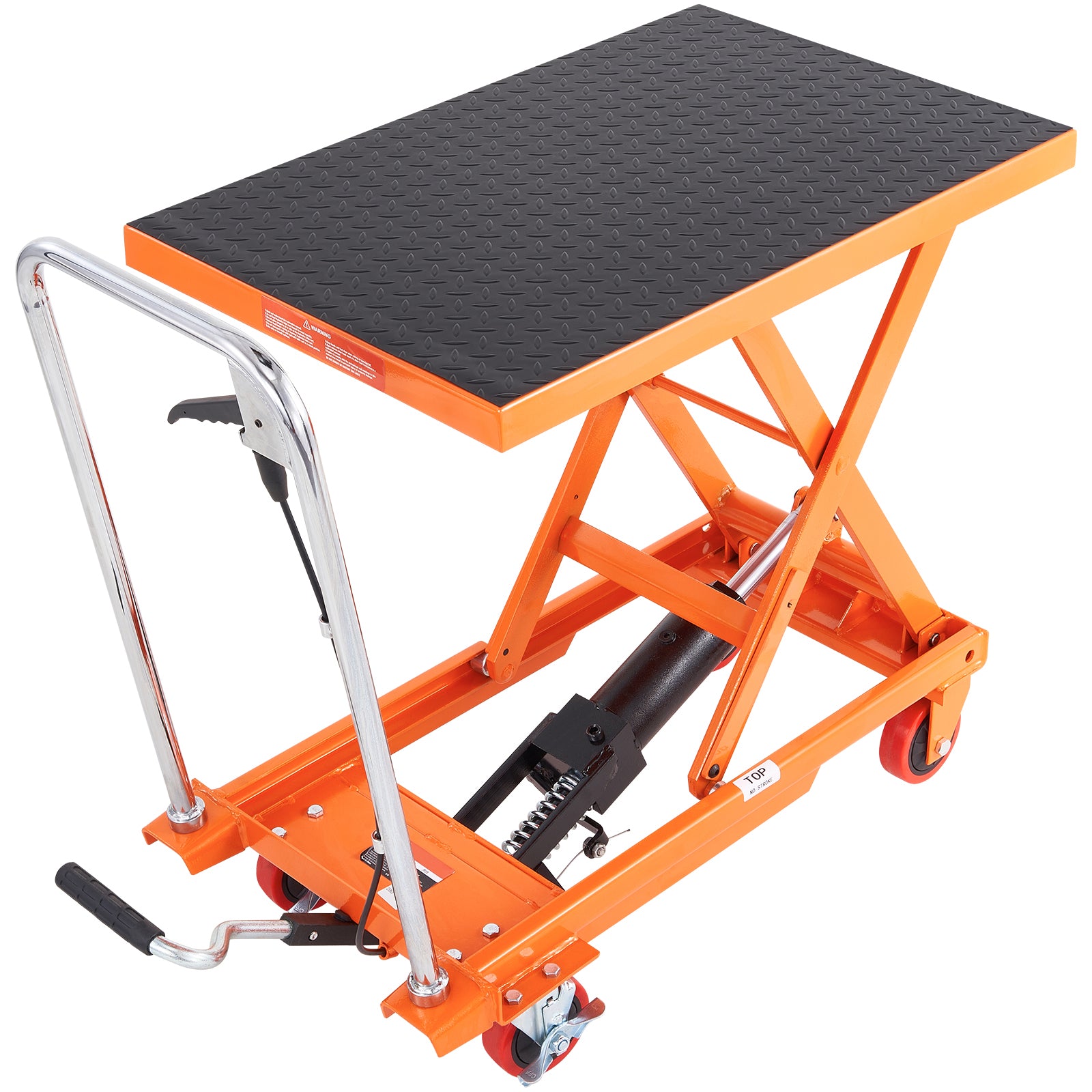 Hydraulic Lift Table Cart, 500lbs Capacity 28.5" Lifting Height, Manual Single Scissor Lift Table with 4 Wheels and Non-slip Pad, Hydraulic Scissor Cart for Material Handling, Orange