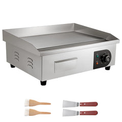 Commercial Electric Griddle, 21 x 11.8 inch, 1750W, 122-570°F Adjustable Temp Control, Stainless Steel Countertop Flat Top Grill with 2 Spatulas, 2 Brushes and 4 Foot Pads, for Steak, Pancake