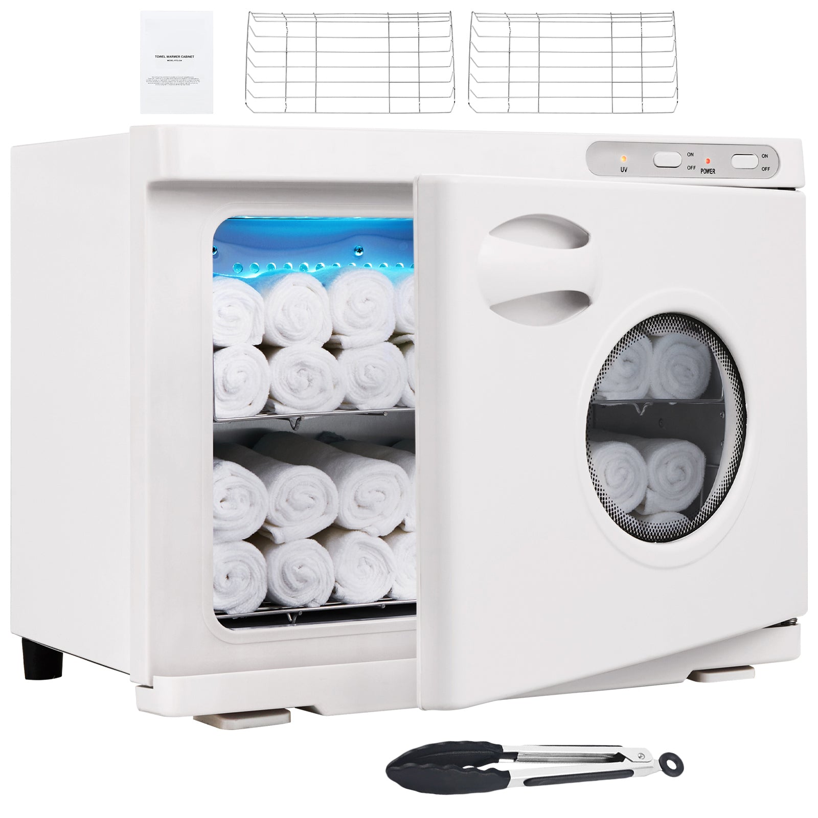 Hot Towel Warmer，23L Large Capacity Spa Hot Towel Warmers with See Through Window, 2 Stainless Steel Racks, Holds up 50-60 Towels, 2-in-1 All-round Heating for Facials, SPA, Massage, Salon