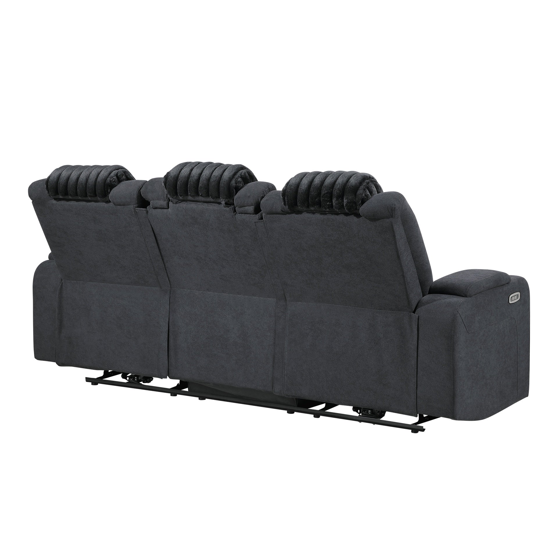 Duran Black Power Reclining Sofa with Power Headrest, LED and Drop Down Table with reading Light