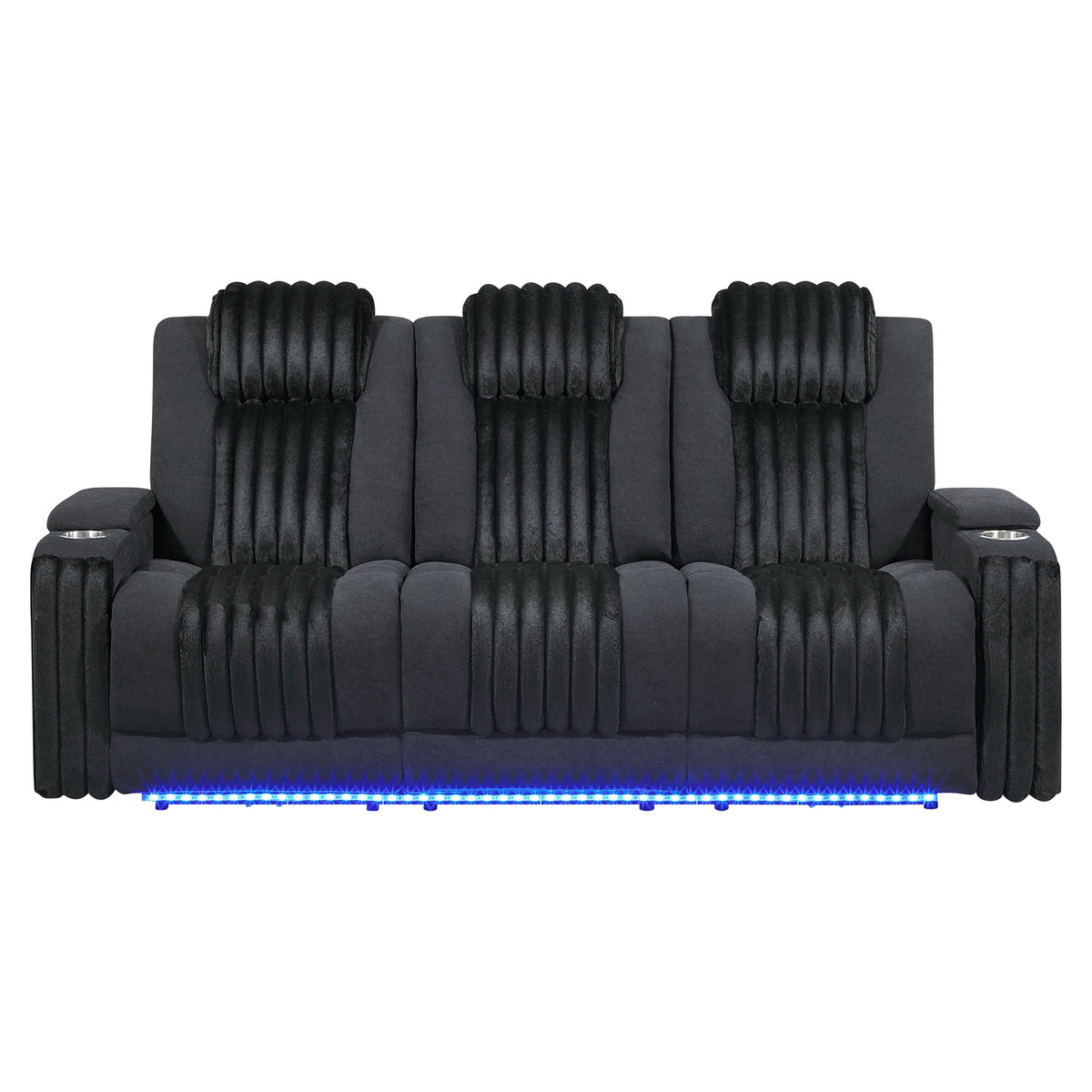 Duran Black Power Reclining Sofa with Power Headrest, LED and Drop Down Table with reading Light