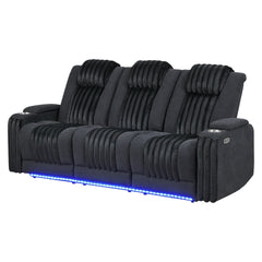 Duran Black Power Reclining Sofa with Power Headrest, LED and Drop Down Table with reading Light