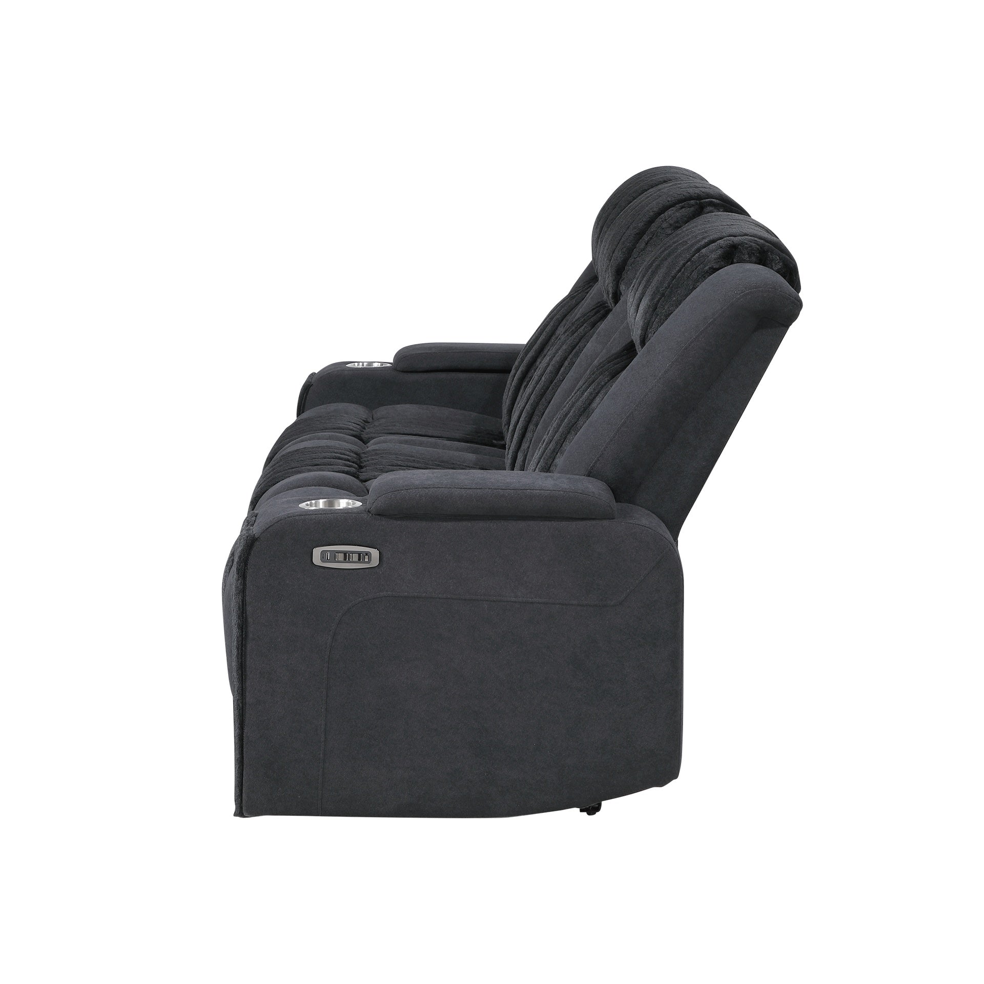 Duran Black Power Reclining Sofa with Power Headrest, LED and Drop Down Table with reading Light