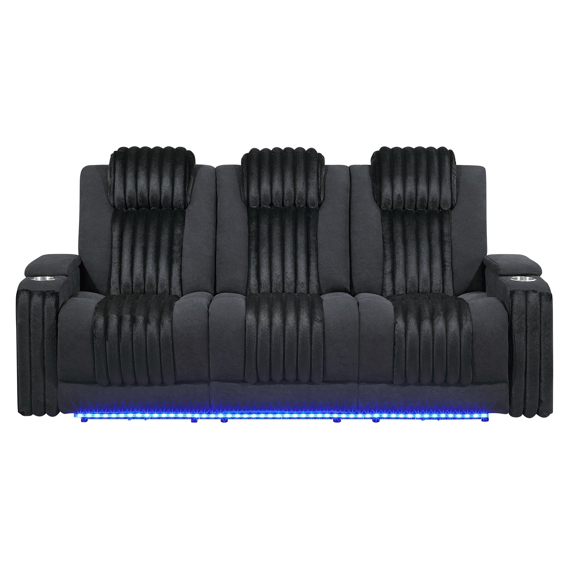 Duran Black 3PC Power Reclining Sofa-Loveseat and Recliner with Power Headrest, LED and more