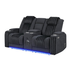 Duran Black Power Reclining loveseat with Power Headrest, LED and Bluetooth Speaker
