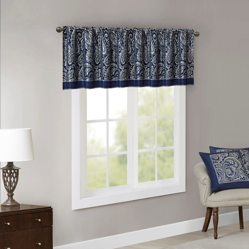 Jacquard Window Valance Navy 50x18"