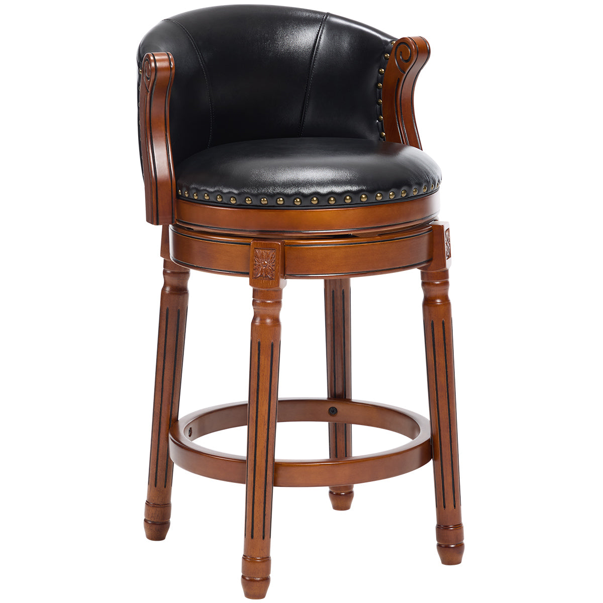 Cow top Leather Wooden Bar Stools, 360 Degree Swivel Bar Chair with Backs,Bar height Couner Height Barstools  for Home Kitchen Dining Room and Bar Room(black 1pc)