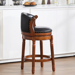 Cow top Leather Wooden Bar Stools, 360 Degree Swivel Bar Chair with Backs,Bar height Couner Height Barstools  for Home Kitchen Dining Room and Bar Room(black 1pc)