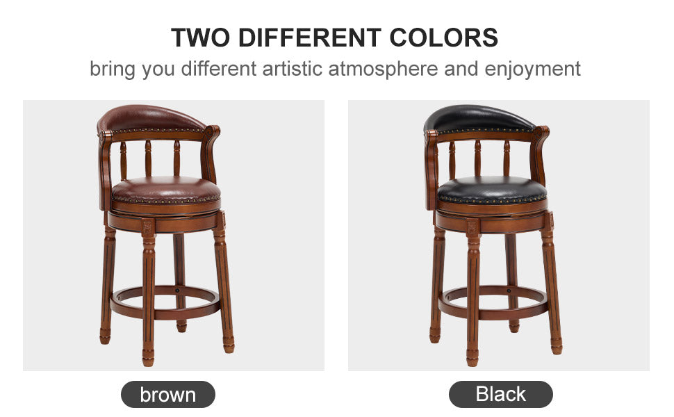 Cow top Leather Wooden Bar Stools, 360 Degree Swivel Bar Chair with Backs,Bar height Couner Height Barstools  for Home Kitchen Dining Room and Bar Room(brown 1pc)
