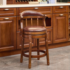 Cow top Leather Wooden Bar Stools, 360 Degree Swivel Bar Chair with Backs,Bar height Couner Height Barstools  for Home Kitchen Dining Room and Bar Room(brown 1pc)