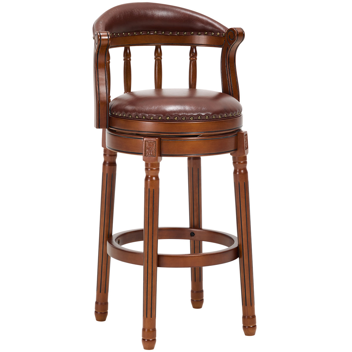 Cow top Leather Wooden Bar Stools, 360 Degree Swivel Bar Chair with Backs,Bar height Couner Height Barstools  for Home Kitchen Dining Room and Bar Room(brown 1pc)