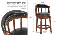 Cow top Leather Wooden Bar Stools, 360 Degree Swivel Bar Chair with Backs,Bar height Couner Height Barstools  for Home Kitchen Dining Room and Bar Room(black 1pc)