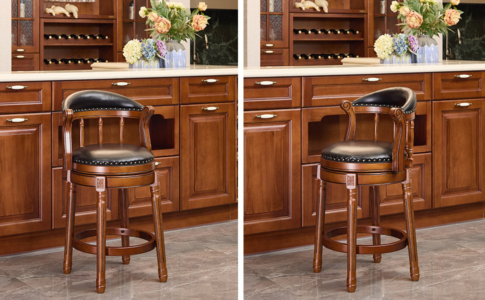 Cow top Leather Wooden Bar Stools, 360 Degree Swivel Bar Chair with Backs,Bar height Couner Height Barstools  for Home Kitchen Dining Room and Bar Room(black 1pc)