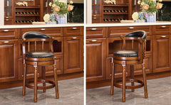 Cow top Leather Wooden Bar Stools, 360 Degree Swivel Bar Chair with Backs,Bar height Couner Height Barstools  for Home Kitchen Dining Room and Bar Room(black 1pc)