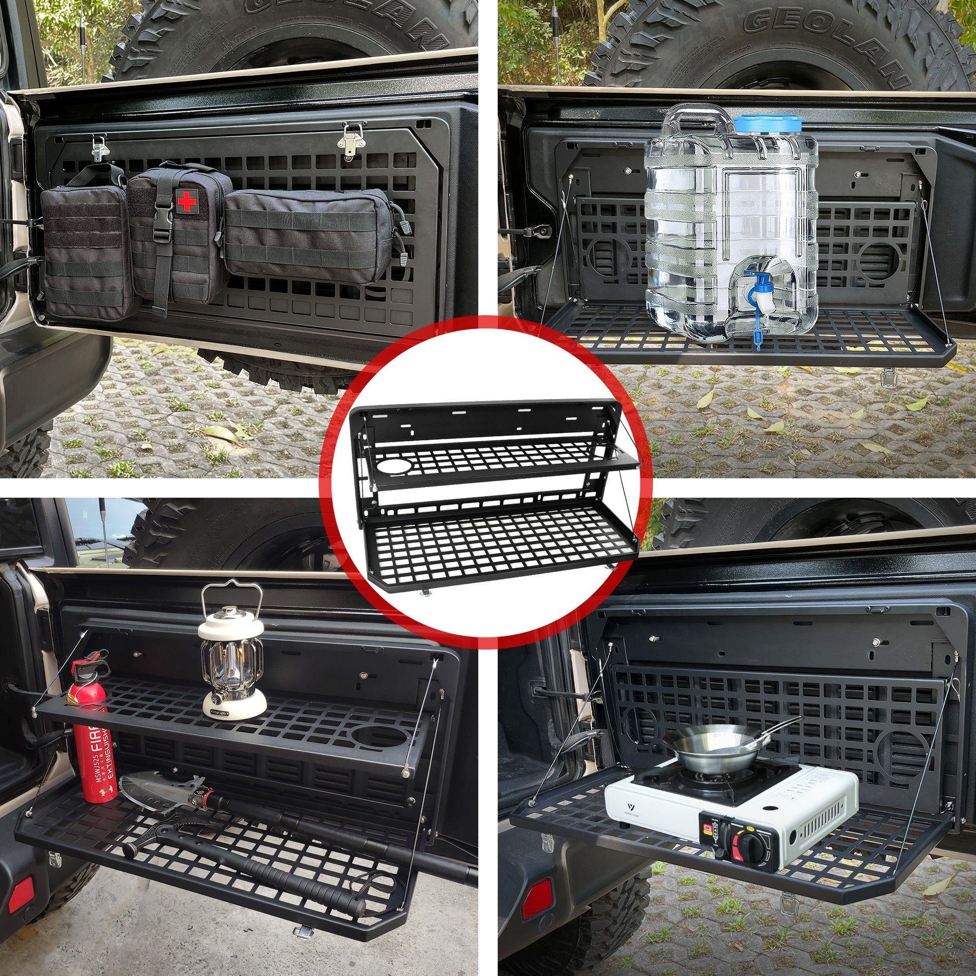 2-Tier Tailgate Table Rear Foldable Storage Cargo Rack Outdoor Camping Desk for 2007-2022 Jeep Wrangler JK&JL 4 Door (Not Fit JK Models with Stock Subwoofer)