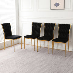 Modern simple black velvet dining chair, family bedroom stool back student table chair, gold-plated metal chair legs, suitable for dining room kitchen bedroom (set of 4)