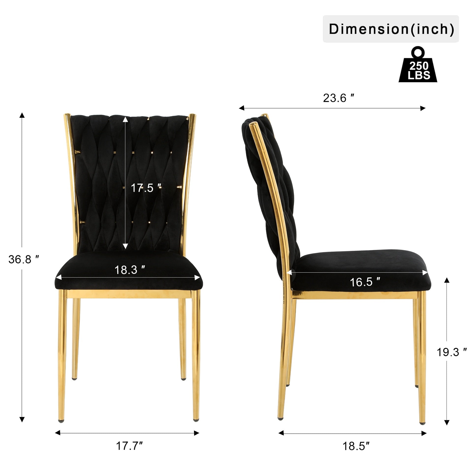 Modern simple black velvet dining chair, family bedroom stool back student table chair, gold-plated metal chair legs, suitable for dining room kitchen bedroom (set of 4)