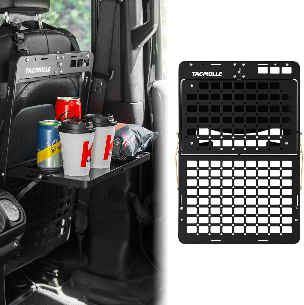 Tacmolle Innovative Dual-Tray Car Organizer: Rigid MOLLE Panel with Foldable Trays for Versatile Storage and On-the-Go Convenience