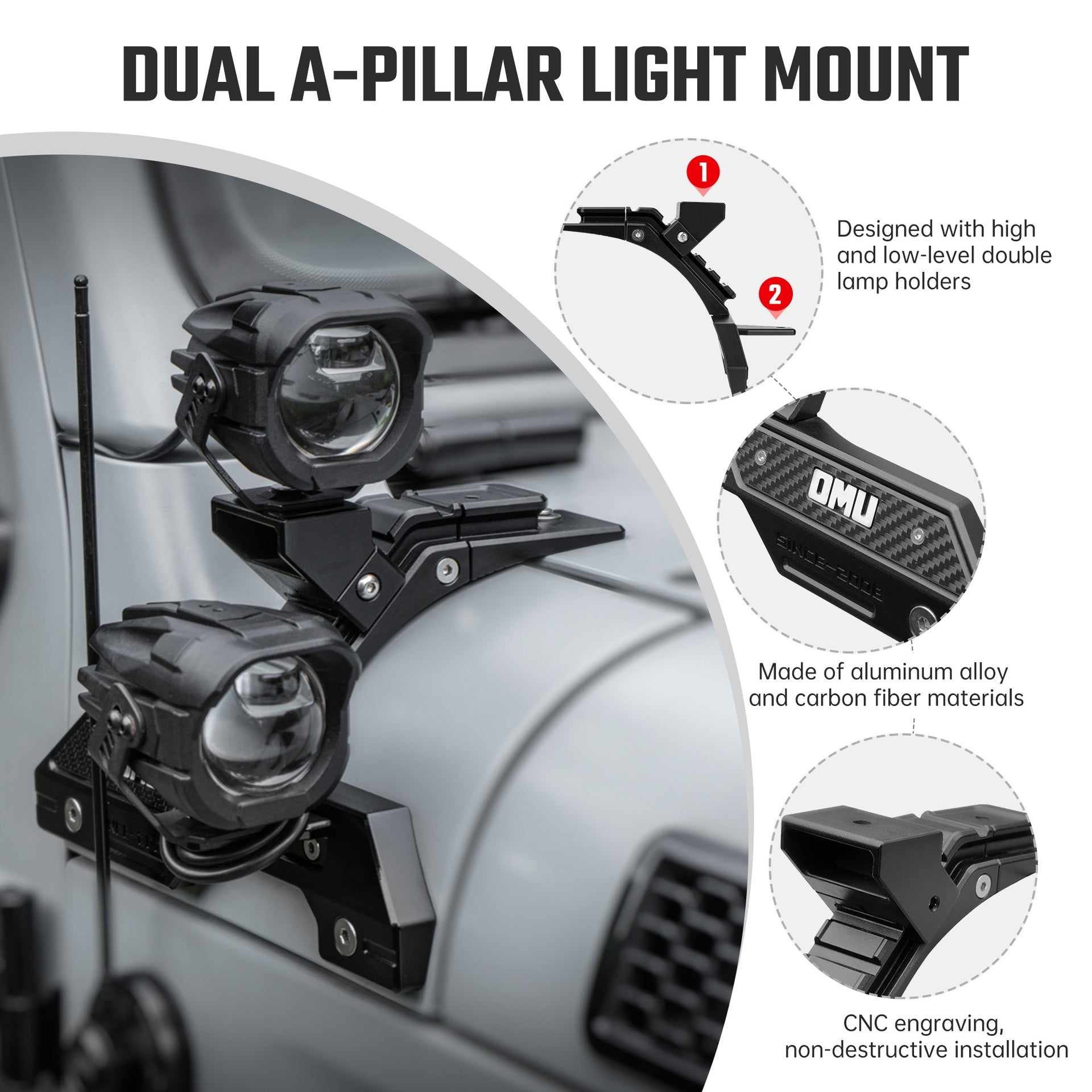 OMU Genesis Series A-Pillar Light System Mount For Jeep Wrangler JL/ Gladiator JT [Not For 4xe and 392]