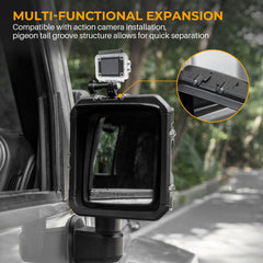 OMU Genesis Series Aluminum Rearview Mirror Rain Shield Frame For 2007-2018 Jeep Wrangler JK with Action Camera Mounting