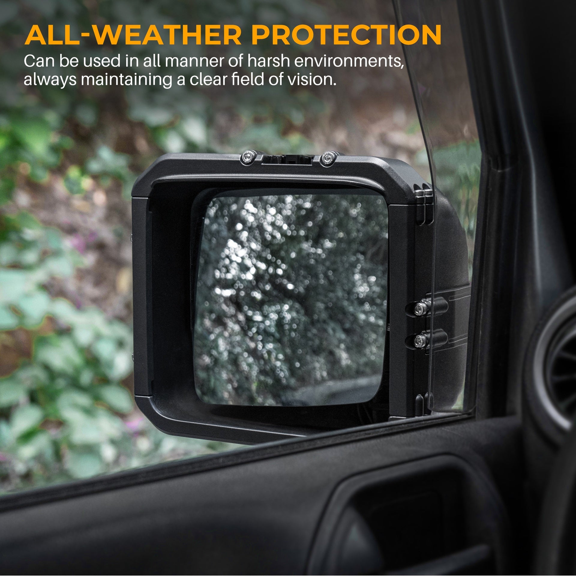 OMU Genesis Series Aluminum Rearview Mirror Rain Shield Frame For 2007-2018 Jeep Wrangler JK with Action Camera Mounting