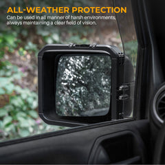 OMU Genesis Series Aluminum Rearview Mirror Rain Shield Frame For 2007-2018 Jeep Wrangler JK with Action Camera Mounting