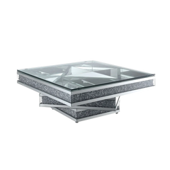 Modern Glam Mirrored Glass Coffee Table with Acrylic diamond Square Three-layer Centre Table Living room furniture