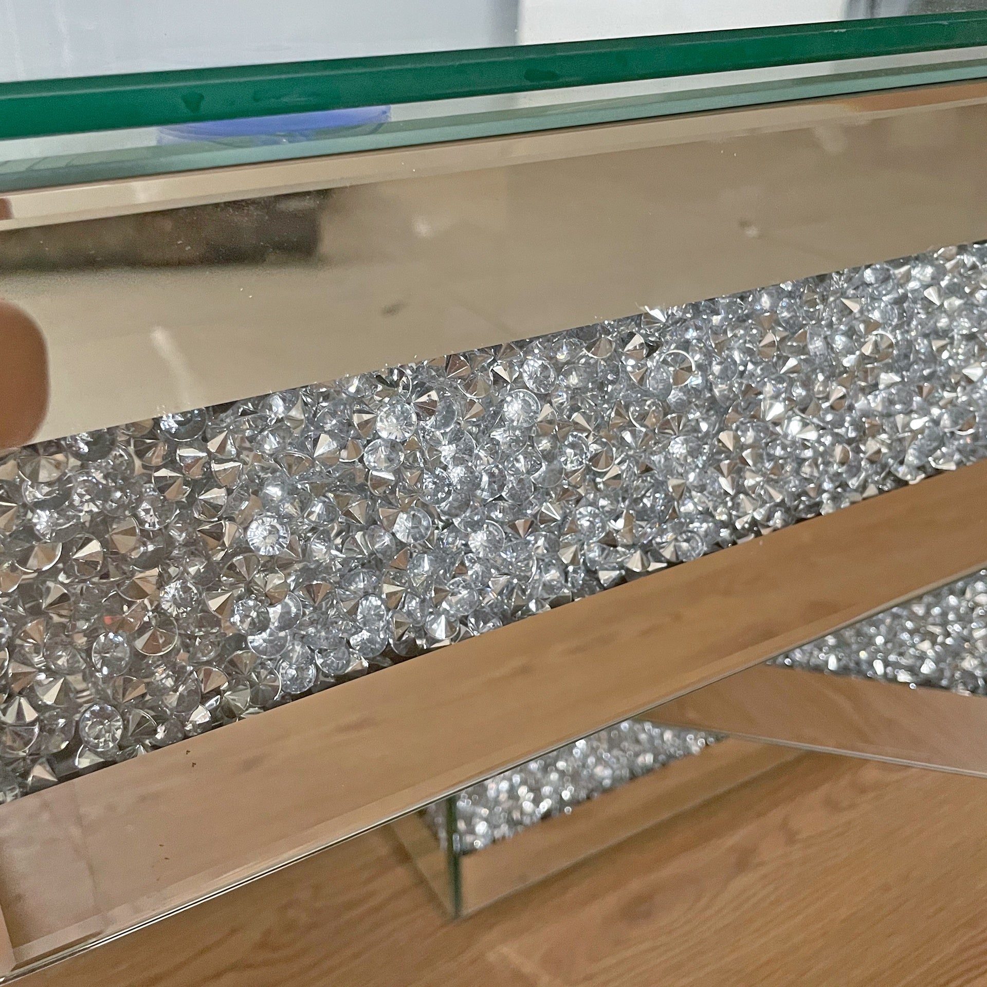 Modern Glam Mirrored Glass Coffee Table with Acrylic diamond Square Three-layer Centre Table Living room furniture