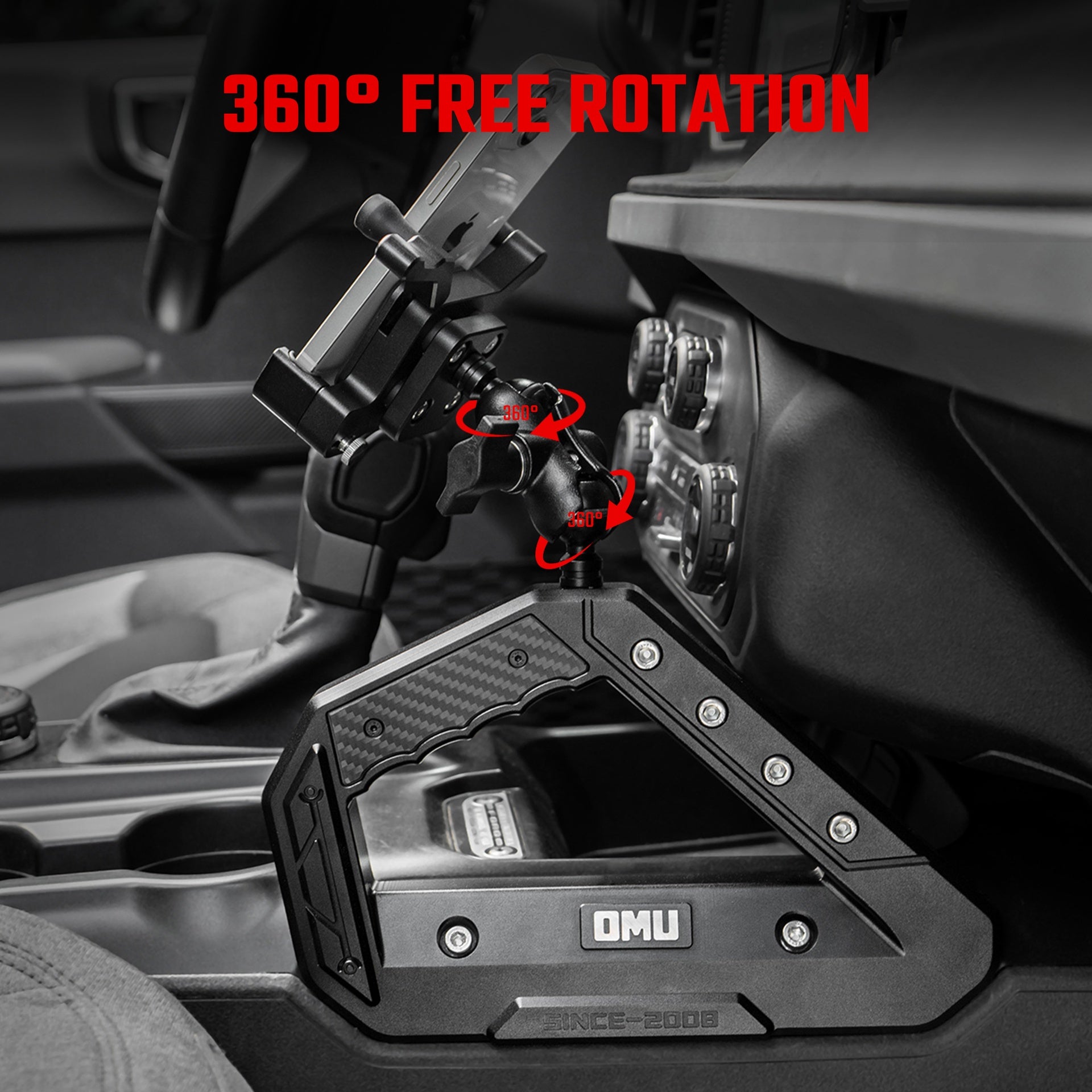 OMU Genesis Series Aluminum Center Console Grab Handle With Phone Holder For Ford Bronco 2021+( Not fit for Ford Bronco Sport)