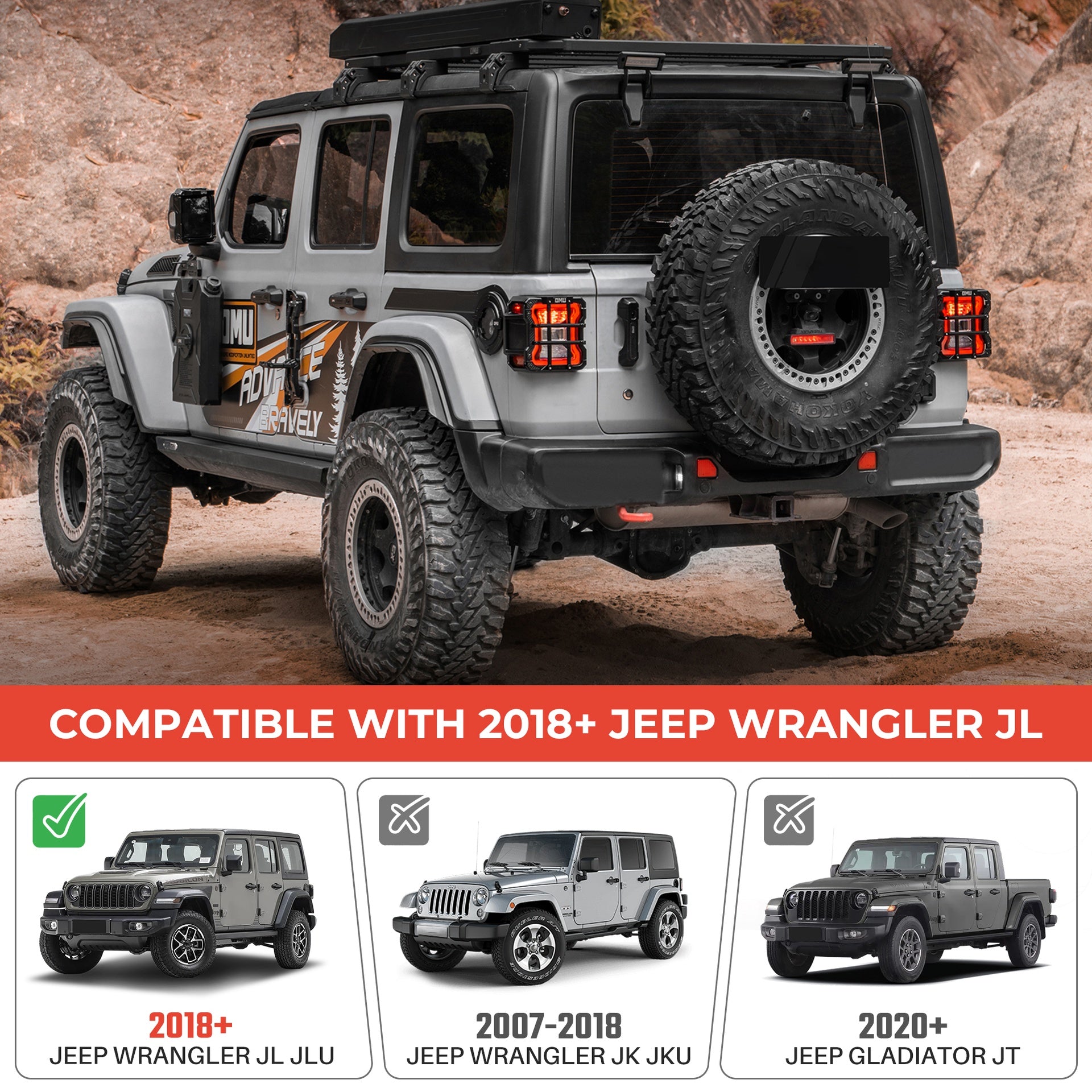 OMU Genesis Series Aluminum Tail Light Cover Compatible with 2018+ Jeep Wrangler JL, Protector Cover Tail Light Lamps Protected Trim Guards (Suitable for LED Lamp Version Only)