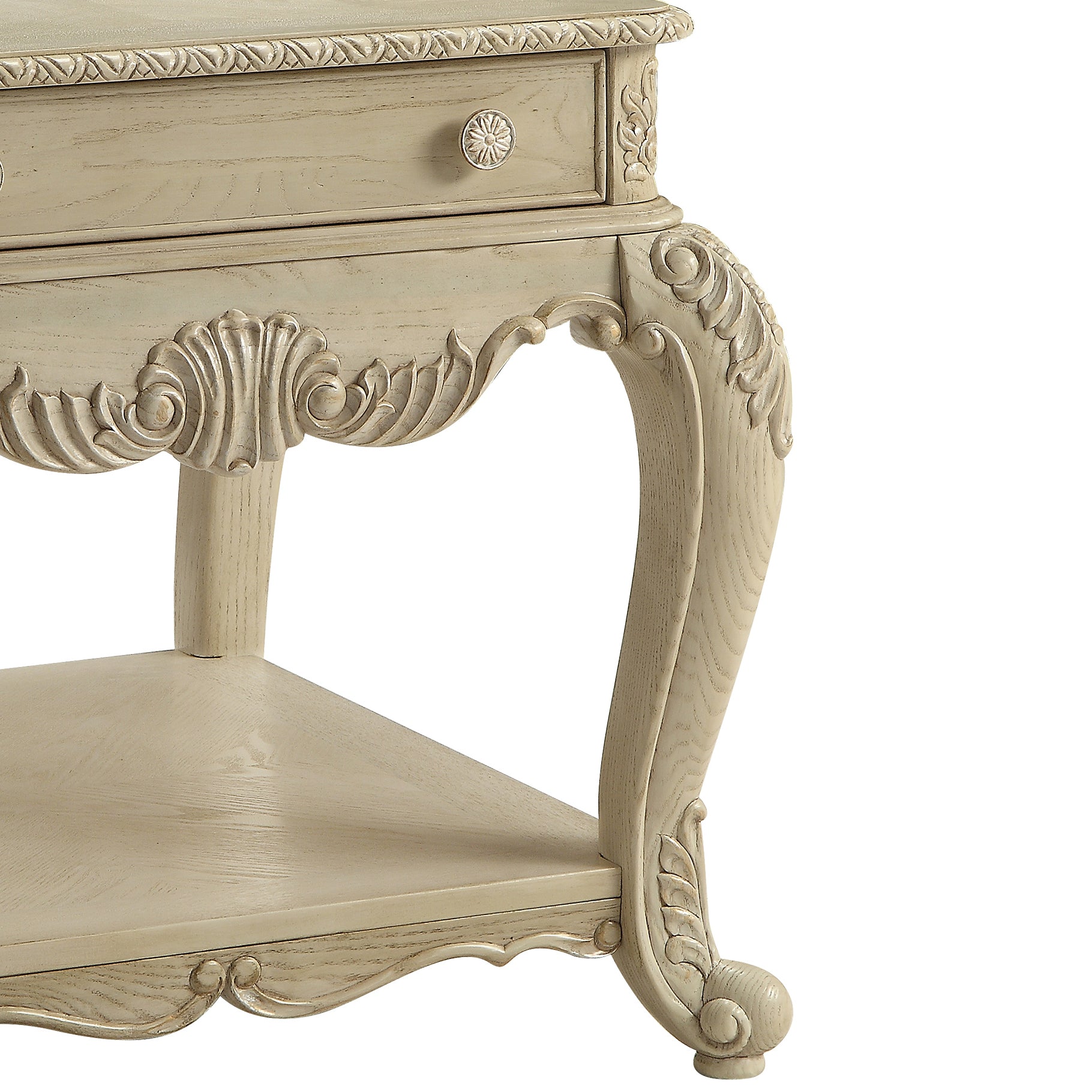 Antique White End Table with Bottom Shelf