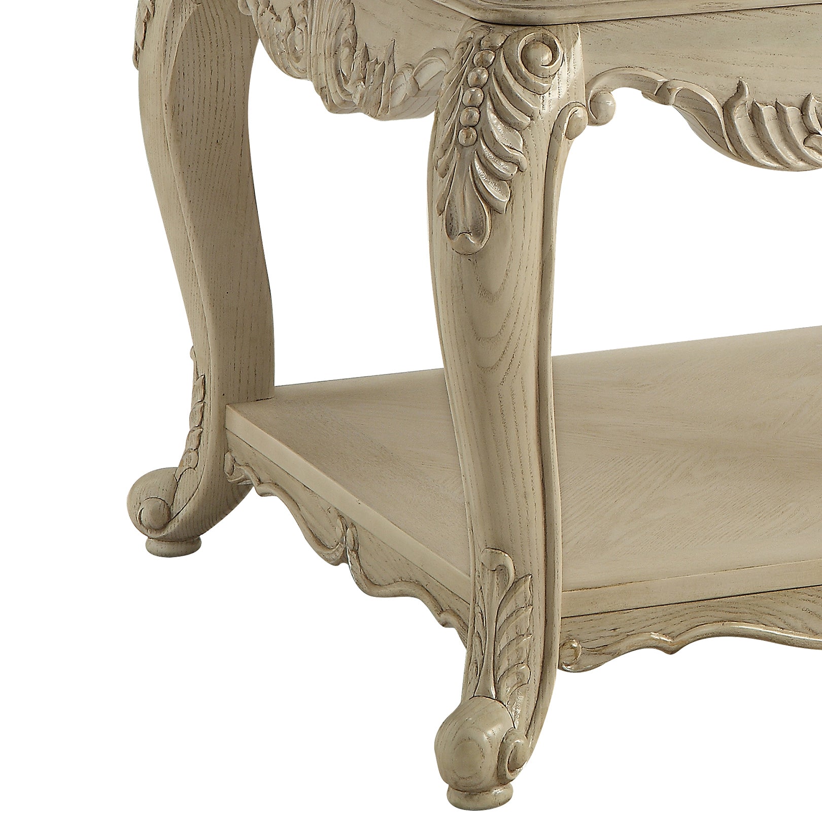 Antique White End Table with Bottom Shelf