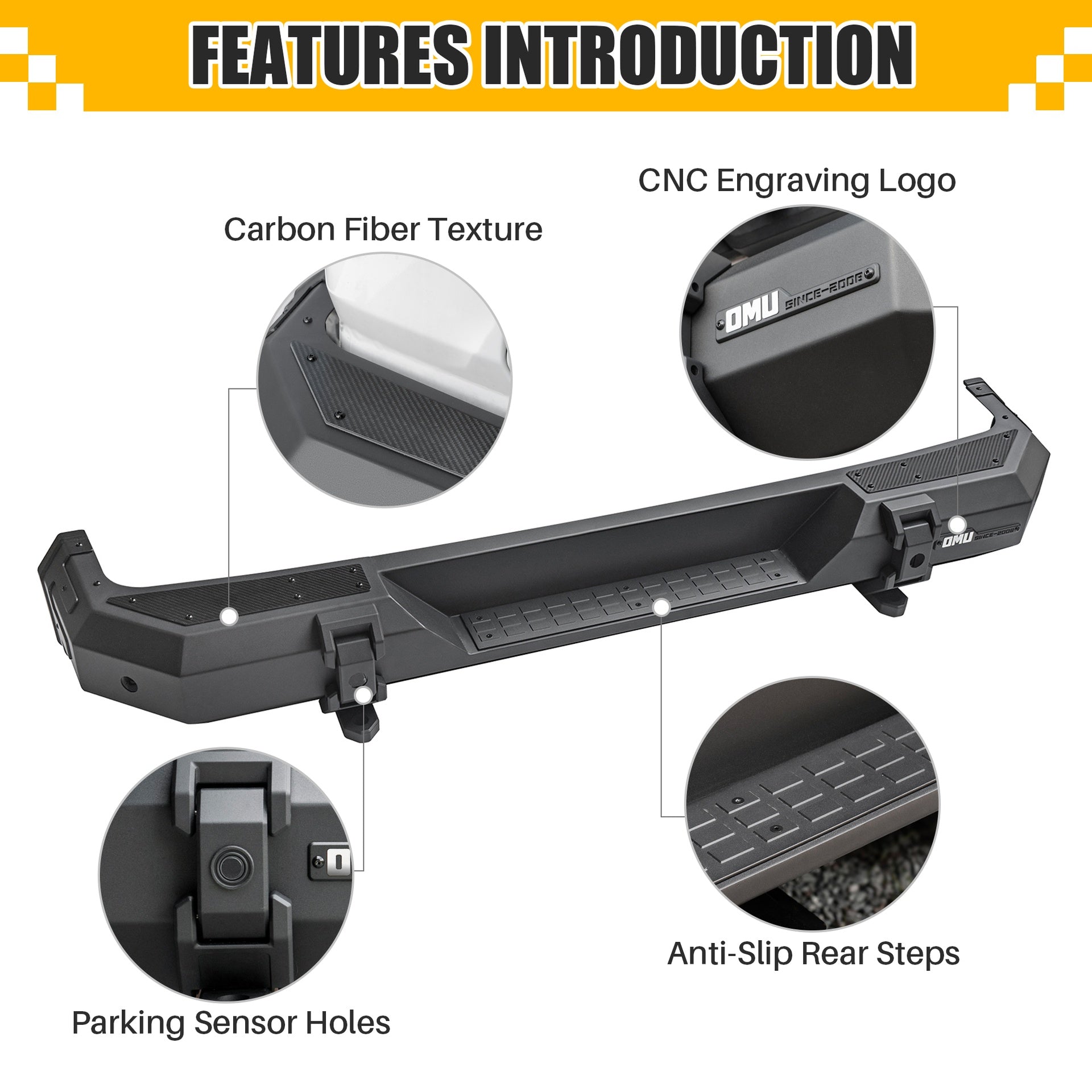 OMU Genesis Series Steel And Aluminum Rear Bumper For Jeep Wrangler JL 2018+