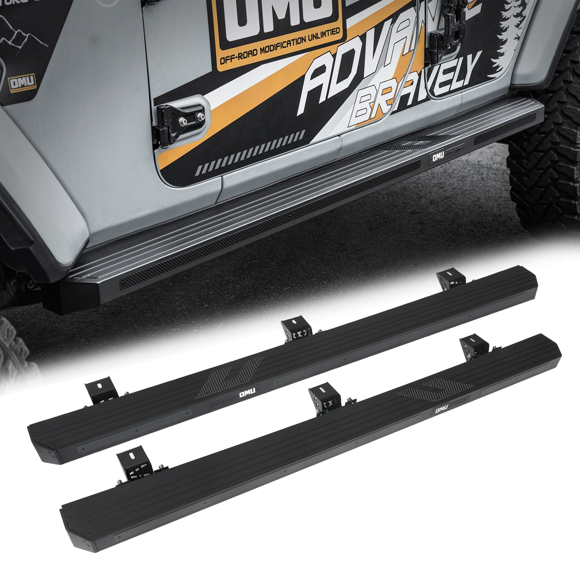 OMU Genesis Series Aluminum Running Board Side Step For 2018+ Jeep Wrangler JL 4 Doors
