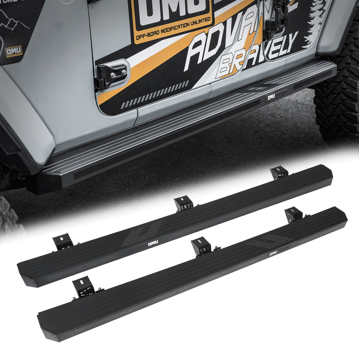 OMU Genesis Series Aluminum Running Board Side Step For 2018+ Jeep Wrangler JL 4 Doors