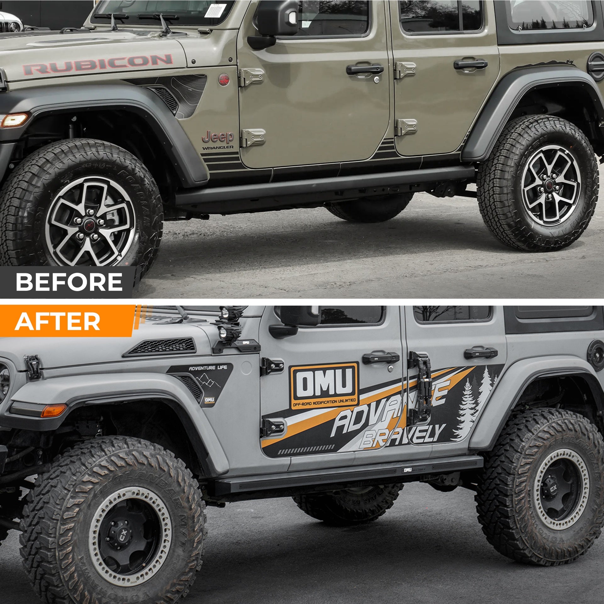 OMU Genesis Series Aluminum Running Board Side Step For 2018+ Jeep Wrangler JL 4 Doors