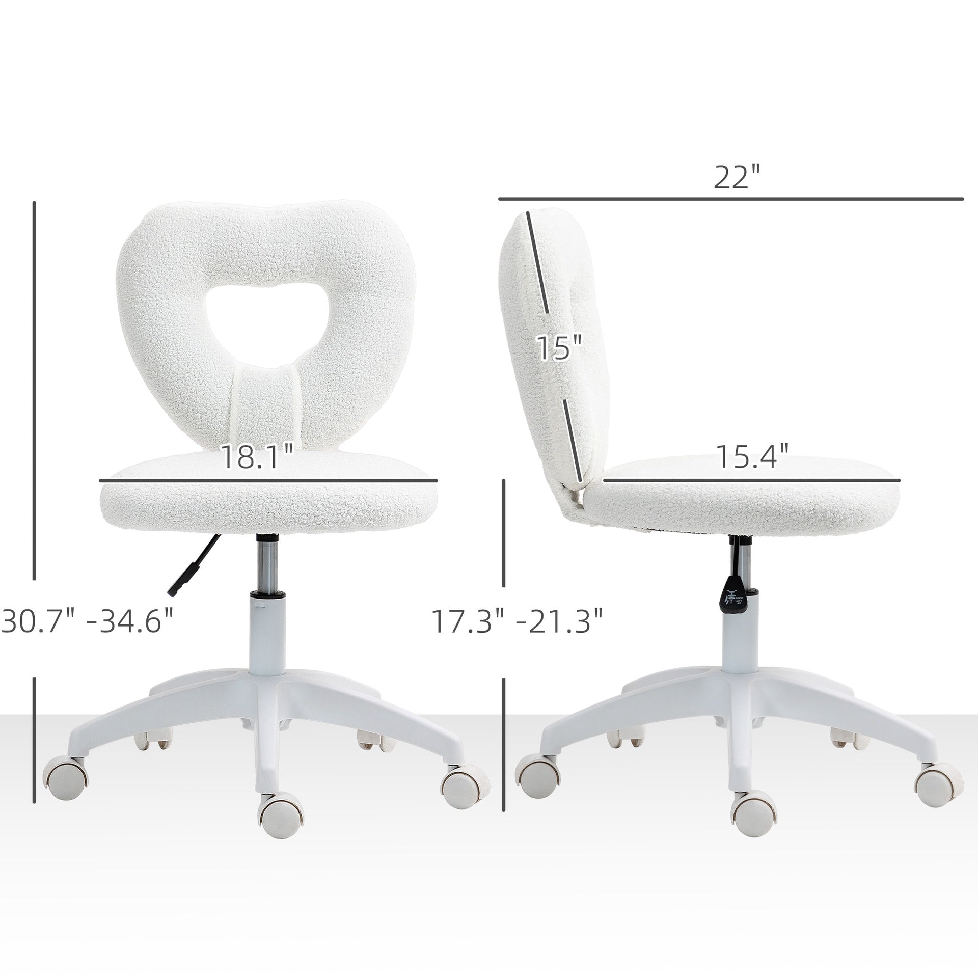 Office Task Chair, Heart Chair with Swivel Wheels, White