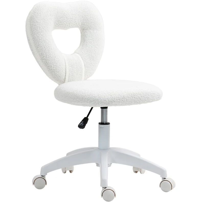 Office Task Chair, Heart Chair with Swivel Wheels, White