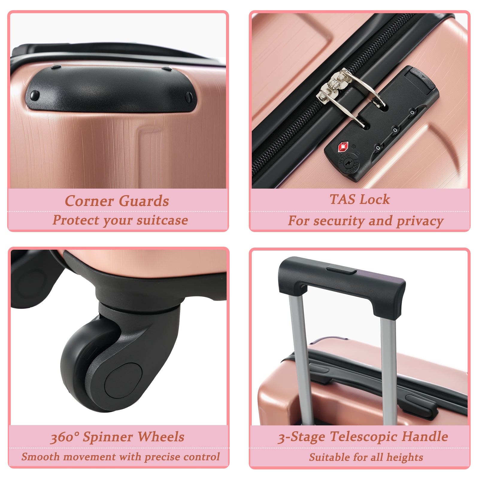 Hardshell Luggage, Lightweight Durable ABS Suitcase with Double Spinner Wheels, TSA Lock, 20 Inch Travel Carry On Luggage (Rose Pink)