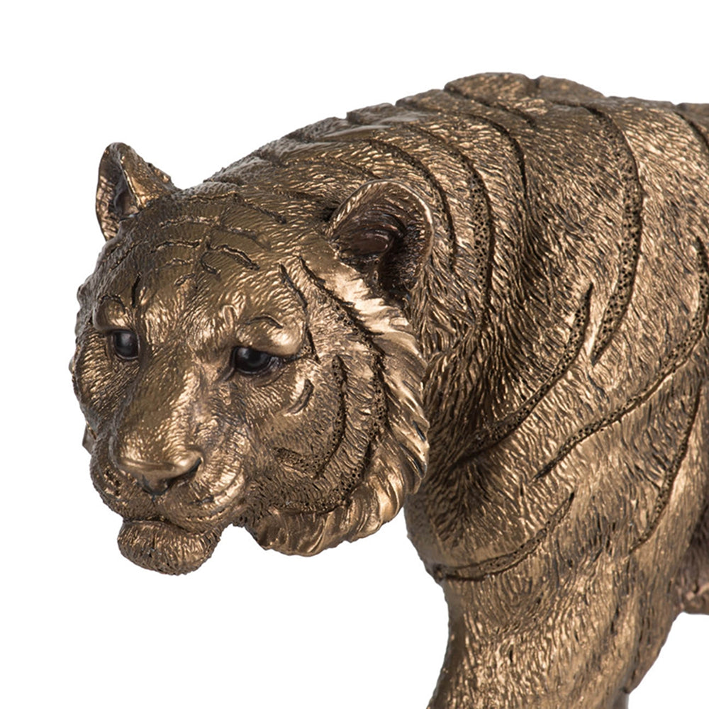 11.5x3.5x5.5" Tiger Statue Decor, Gleaming Coppery Finish